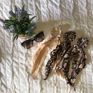 3pcs Leopard & Snakeskin Pattern Scrunchie Scarf